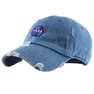 New Men's NASA Fitted Distressed Denim Vintage Hat